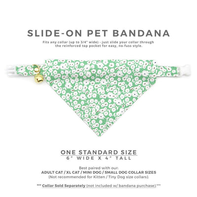 Pet Bandana - "Apple Blossom" - Pastel Green Floral Bandana for Cat + Small Dog / Spring, Easter, St. Patrick's, Summer / Slide-on Bandana / Over-the-Collar (One Size)