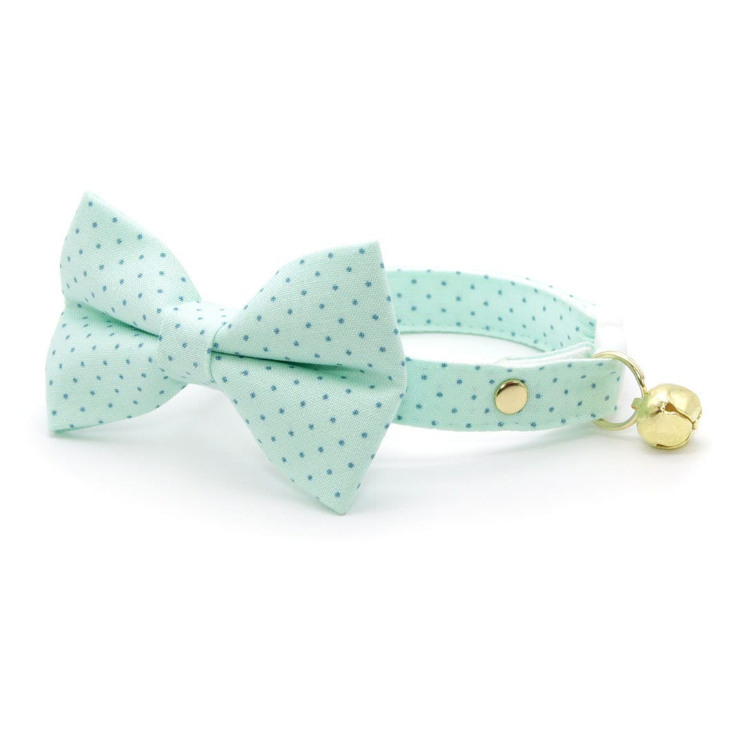 Cat Collar - "Mint To Be" - Pastel Polka Dot Cat Collar / Spring, Easter, Summer / Breakaway Buckle or Non-Breakaway / Cat, Kitten + Small Dog Sizes