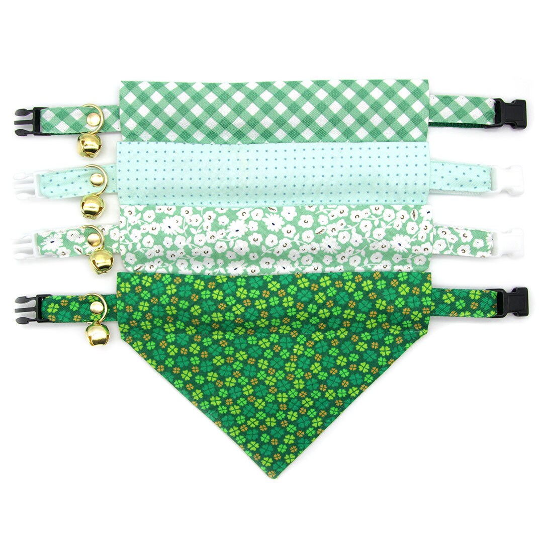 Pet Bandana - "Derby" - Gingham Green Bandana for Cat + Small Dog / Spring, St. Patrick's Day, Summer / Slide-on Bandana / Over-the-Collar (One Size)