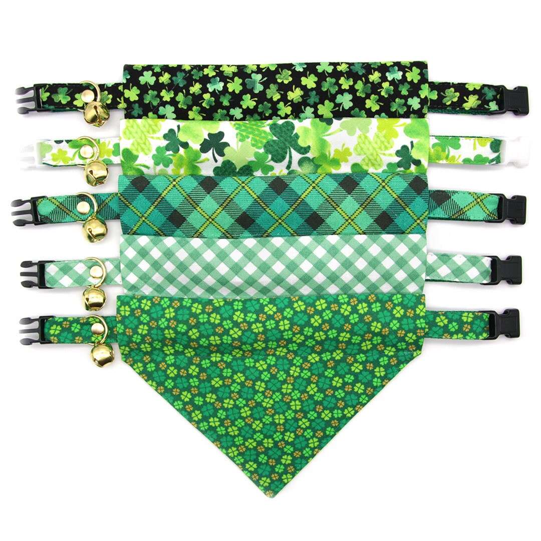 Pet Bandana - "Derby" - Gingham Green Bandana for Cat + Small Dog / Spring, St. Patrick's Day, Summer / Slide-on Bandana / Over-the-Collar (One Size)