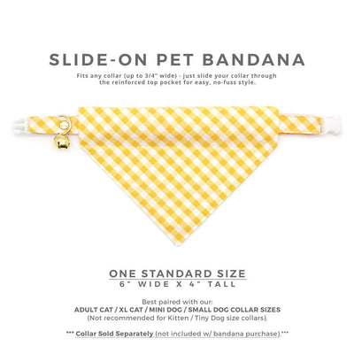 Pet Bandana - "Picnic" - Gingham Yellow Bandana for Cat + Small Dog / Spring, Easter, Summer / Slide-on Bandana / Over-the-Collar (One Size)