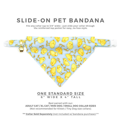 Pet Bandana - "Spring Chicks - Blue" - Easter Light Blue Bandana for Cat + Small Dog / Spring, Baby Chick / Slide-on Bandana / Over-the-Collar (One Size)