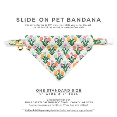 Pet Bandana - "Tulip Fields - Cream" - Rifle Paper Co® Floral Bandana for Cat + Small Dog / Spring, Easter / Slide-on Bandana / Over-the-Collar (One Size)