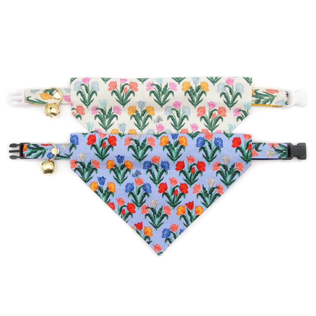 Cat Collar - "Tulip Fields - Periwinkle" - Rifle Paper Co® Fabric Blue Floral Cat Collar / Spring + Easter / Breakaway Buckle or Non-Breakaway / Cat, Kitten + Small Dog Sizes
