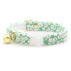 Cat Collar + Flower Set - "Apple Blossom" - Floral Pastel Green Cat Collar w/ Leaf Green Felt Flower (Detachable)