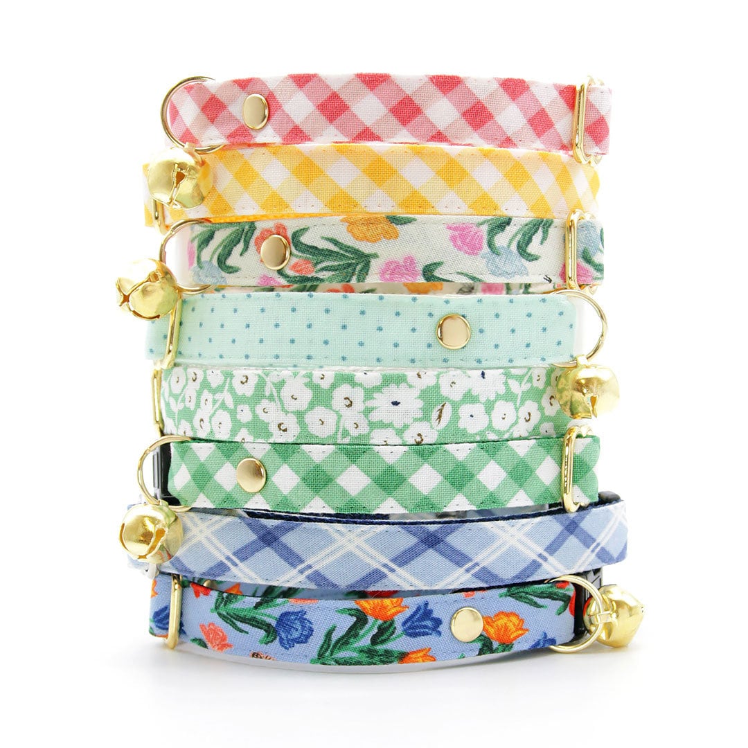 Bow Tie Cat Collar Set - "Picnic" - Gingham Plaid Yellow Cat Collar w/ Matching Bowtie / Spring, Easter, Summer, Wedding / Cat, Kitten, Small Dog Sizes