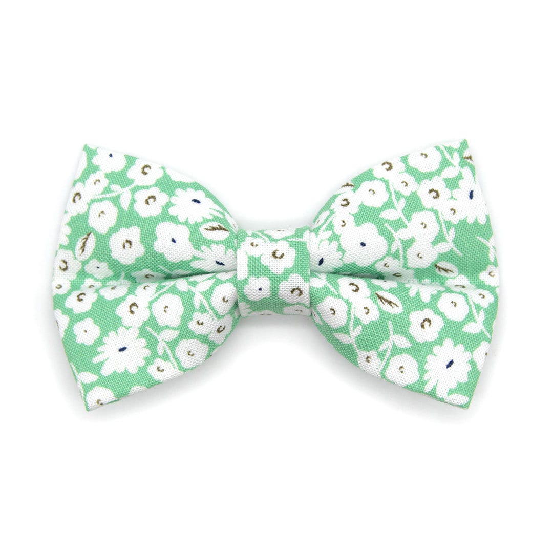 Bow Tie Cat Collar Set - "Apple Blossom" - Light Green Floral Cat Collar w/ Matching Bowtie / Spring, Easter, Wedding / Cat, Kitten, Small Dog Sizes