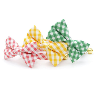 Bow Tie Cat Collar Set - "Picnic" - Gingham Plaid Yellow Cat Collar w/ Matching Bowtie / Spring, Easter, Summer, Wedding / Cat, Kitten, Small Dog Sizes