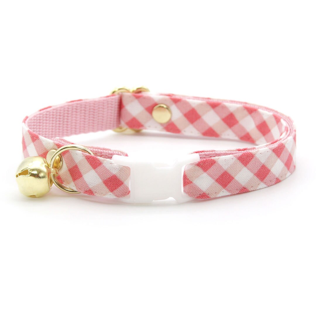 Bow Tie Cat Collar Set - "Coquette" - Pink Gingham Cat Collar w/ Matching Bowtie / Spring, Easter, Wedding / Cat, Kitten, Small Dog Sizes