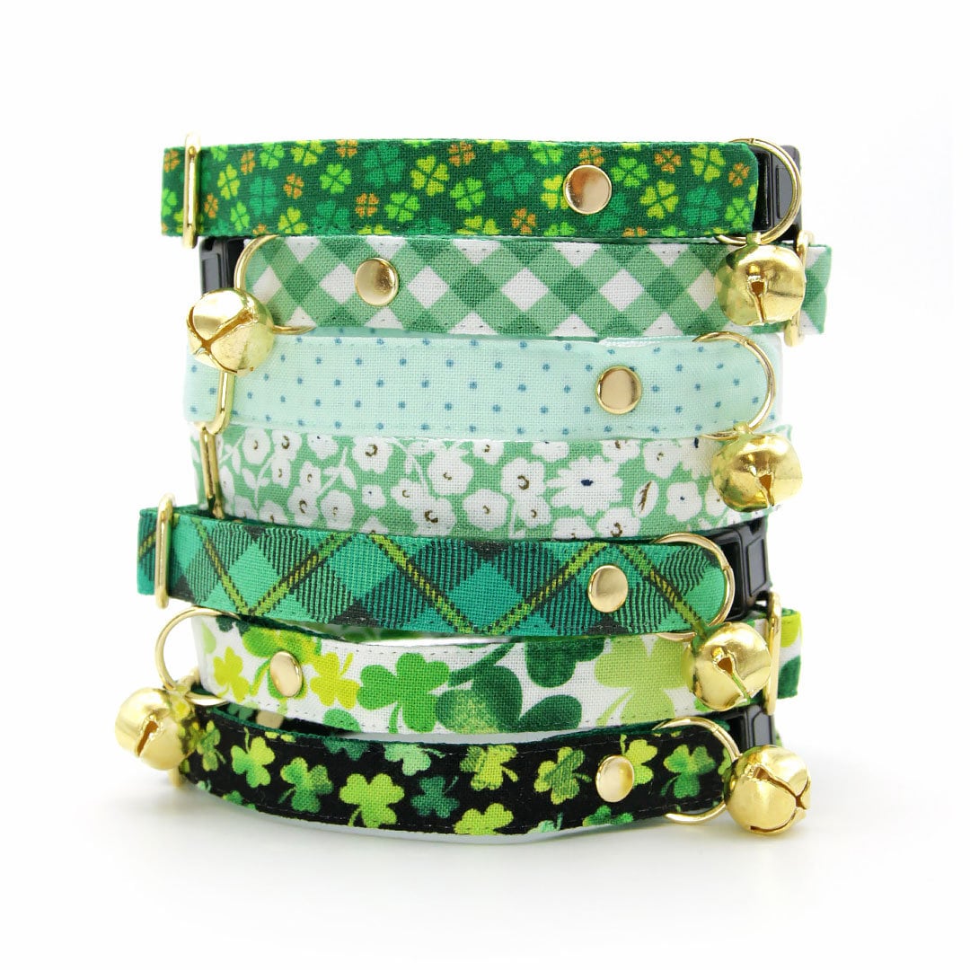Cat Collar + Flower Set - "Mint To Be" - Pastel Polka Dot Cat Collar w/ Ivory Felt Flower (Detachable)