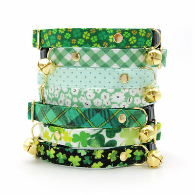 Cat Collar + Flower Set - "Mint To Be" - Pastel Polka Dot Cat Collar w/ Ivory Felt Flower (Detachable)