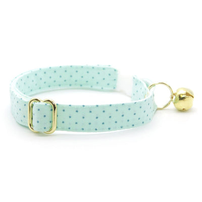 Cat Collar + Flower Set - "Mint To Be" - Pastel Polka Dot Cat Collar w/ Ivory Felt Flower (Detachable)