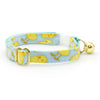 Cat Collar + Flower Set - "Spring Chicks - Blue" - Easter Cat Collar w/ Sky Blue Felt Flower (Detachable)
