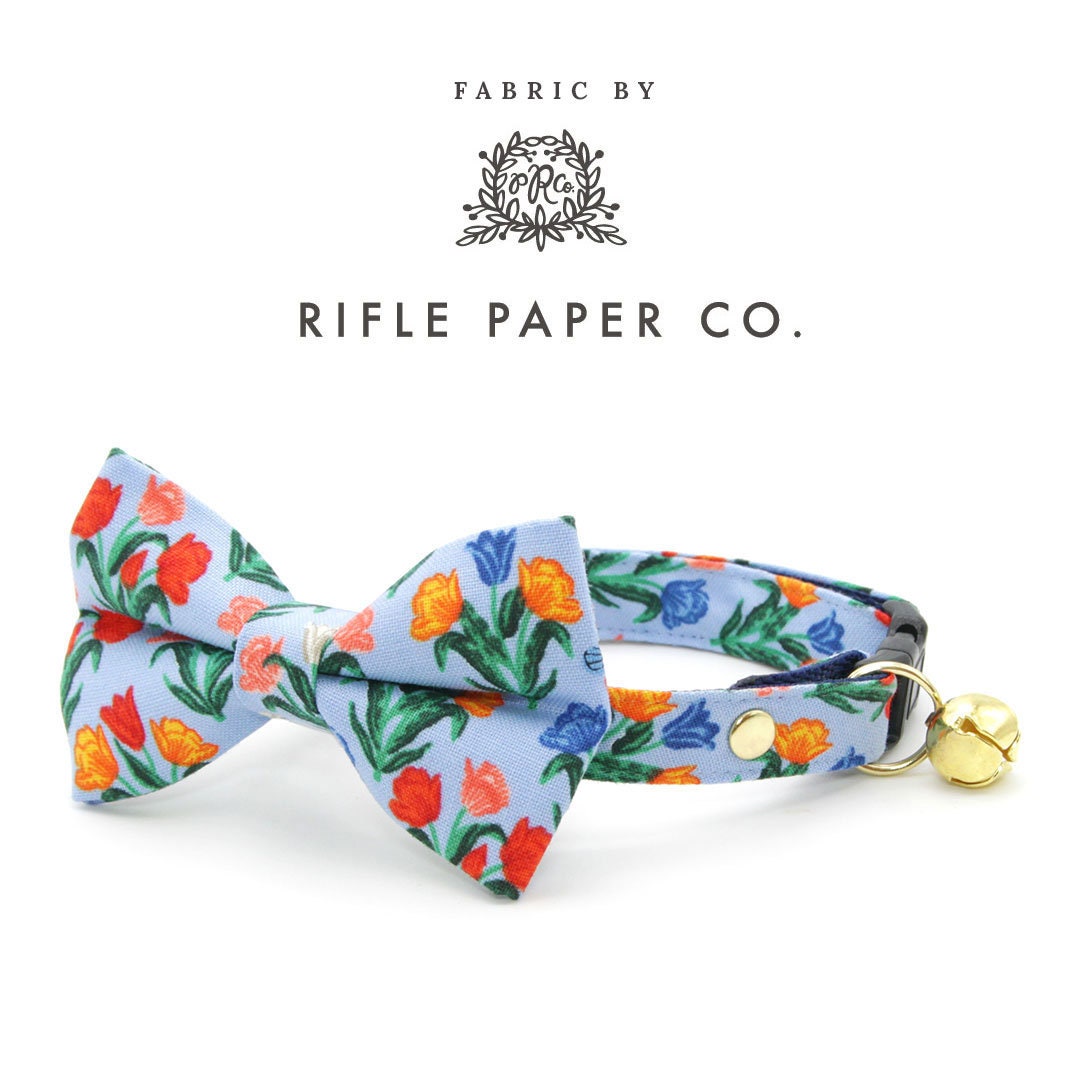 Pet Bow Tie - "Tulip Fields - Periwinkle" - Rifle Paper Co® Blue Floral Bow Tie / Spring, Easter / For Cats + Small Dogs (One Size)