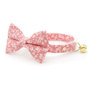 Bow Tie Cat Collar Set - "Sakura" - Cherry Blossom Pink Floral Cat Collar w/ Matching Bowtie / Spring, Easter, Wedding / Cat, Kitten, Small Dog Sizes - Kitten (6-10) / Breakaway / Gold