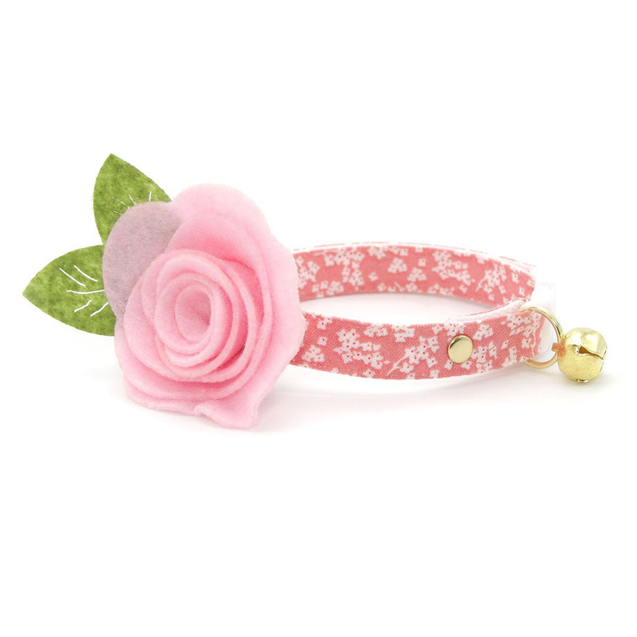 Cat Collar + Flower Set - "Sakura" - Cherry Blossom Spring Floral Pink Cat Collar w/ Baby Pink Felt Flower (Detachable)