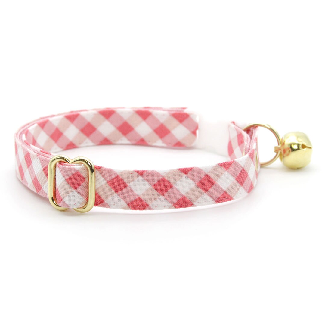 Cat Collar - "Coquette" - Gingham Pink Cat Collar / Spring, Easter, Summer / Breakaway Buckle or Non-Breakaway / Cat, Kitten + Small Dog Sizes