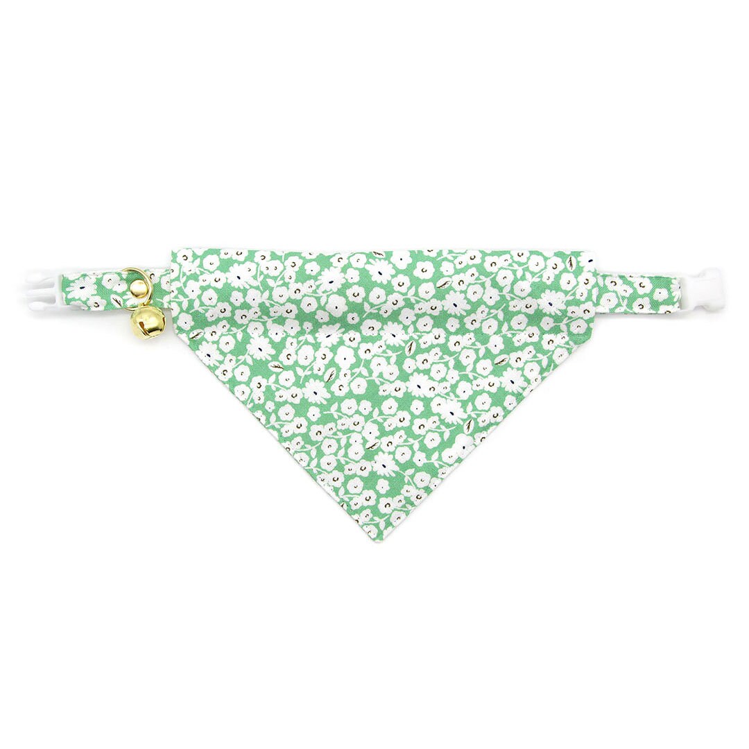Cat Collar - "Apple Blossom" - Light Green Floral Cat Collar / Spring, Easter, Summer / Breakaway Buckle or Non-Breakaway / Cat, Kitten + Small Dog Sizes