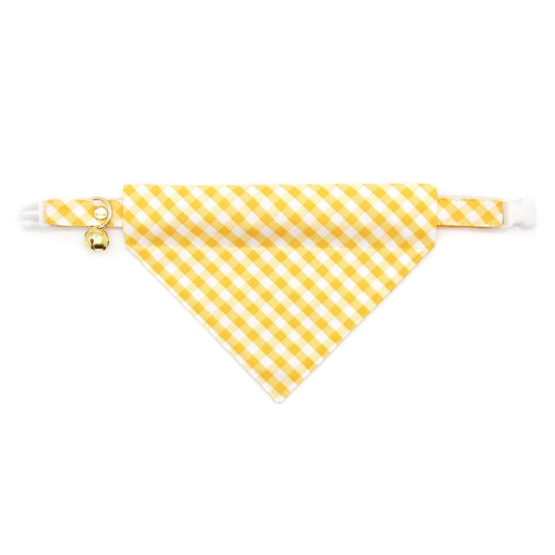 Cat Collar - "Picnic" - Gingham Plaid Yellow Cat Collar / Spring, Easter, Summer / Breakaway Buckle or Non-Breakaway / Cat, Kitten + Small Dog Sizes