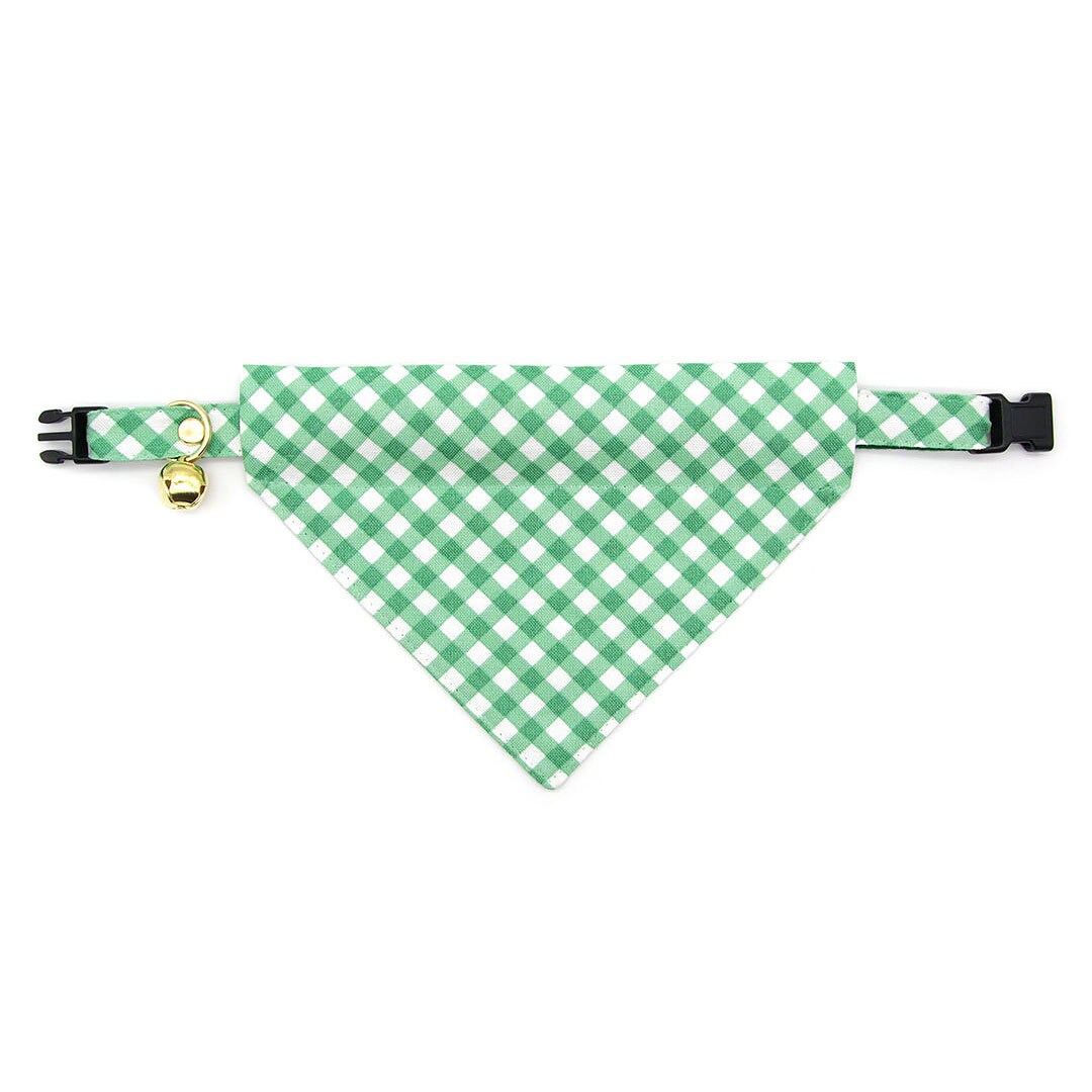 Cat Collar - "Derby" - Gingham Plaid Green Cat Collar / St. Patrick's Day, Spring / Breakaway Buckle or Non-Breakaway / Cat, Kitten + Small Dog Sizes