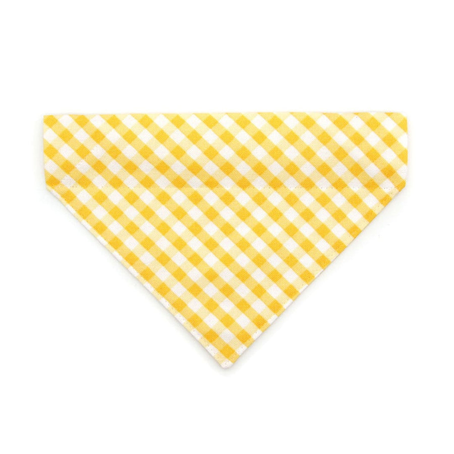 Pet Bandana - "Picnic" - Gingham Yellow Bandana for Cat + Small Dog / Spring, Easter, Summer / Slide-on Bandana / Over-the-Collar (One Size)