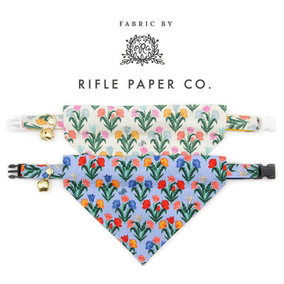 Pet Bandana - "Tulip Fields - Periwinkle" - Rifle Paper Co® Blue Floral Bandana for Cat + Small Dog / Spring, Easter / Slide-on Bandana / Over-the-Collar (One Size)