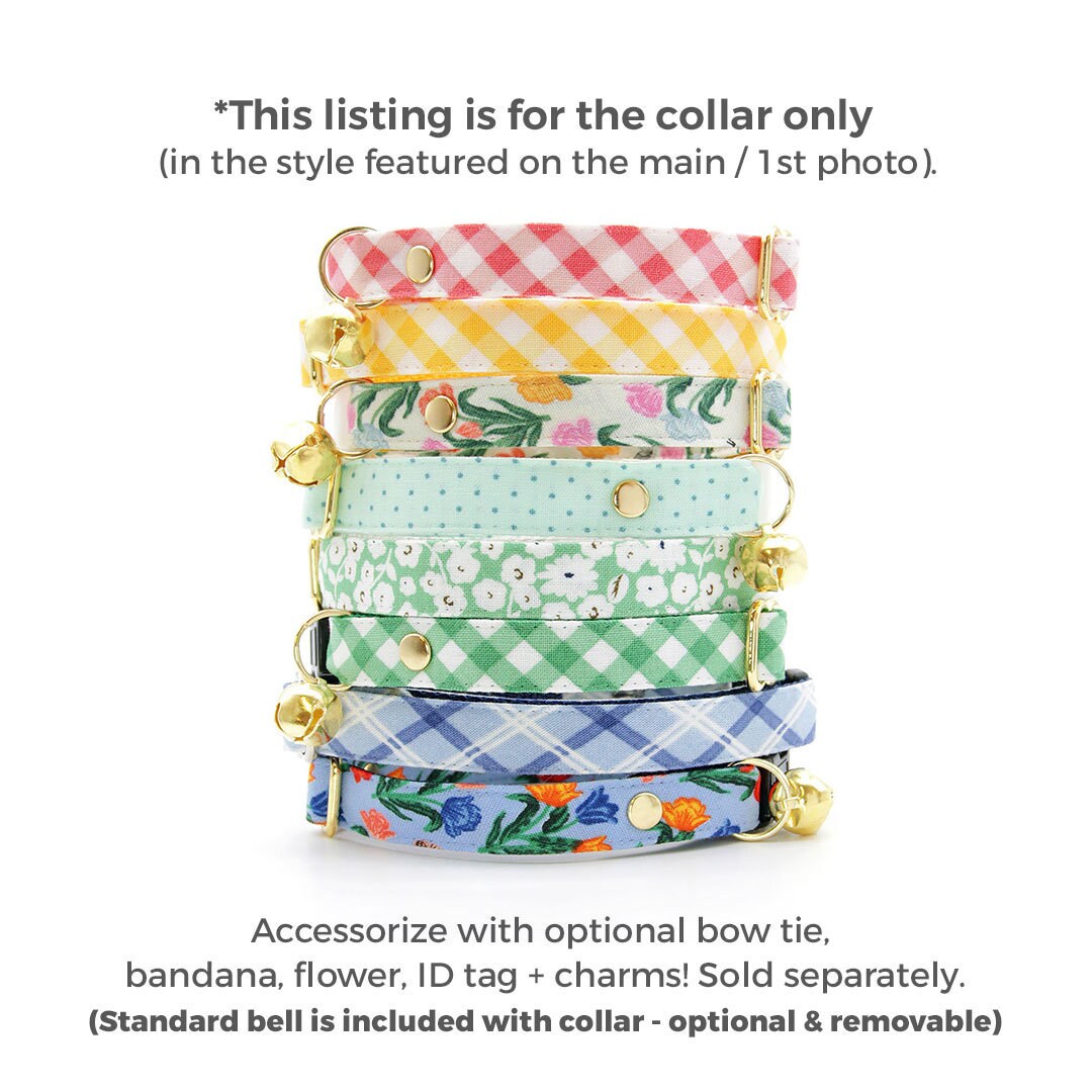 Cat Collar - "Tulip Fields - Periwinkle" - Rifle Paper Co® Fabric Blue Floral Cat Collar / Spring + Easter / Breakaway Buckle or Non-Breakaway / Cat, Kitten + Small Dog Sizes