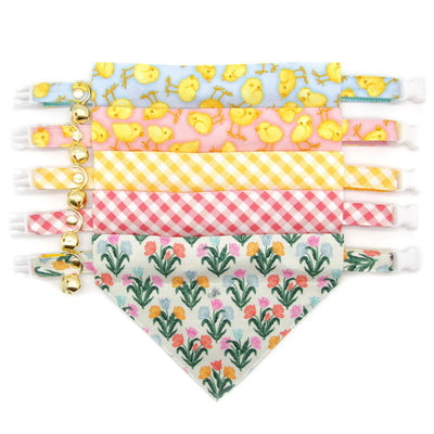 Pet Bandana - "Spring Chicks - Pink" - Easter Pink Bandana for Cat + Small Dog / Spring, Baby Chick / Slide-on Bandana / Over-the-Collar (One Size)