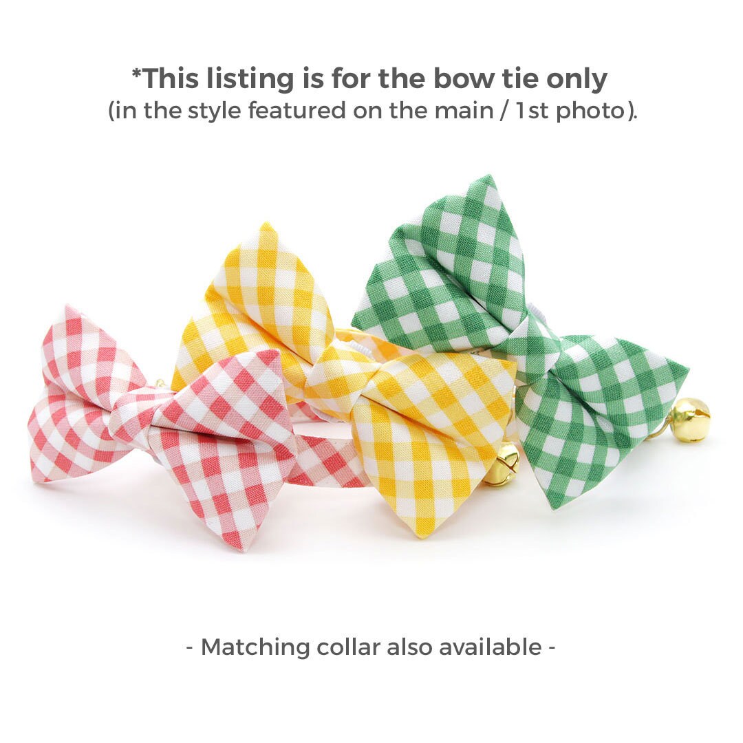Pet Bow Tie - "Coquette" - Gingham Pink Bow Tie / Spring, Easter, Wedding / For Cats + Small Dogs (One Size)