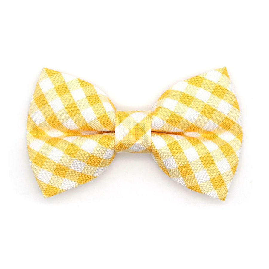 Pet Bow Tie - "Picnic" - Gingham Yellow Bow Tie / Spring, Easter, Summer, Wedding / For Cats + Small Dogs (One Size)