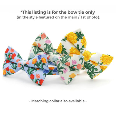 Pet Bow Tie - "Tulip Fields - Cream" - Rifle Paper Co® Floral Bow Tie / Spring, Easter, Mother's Day / For Cats + Small Dogs (One Size)